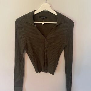Green cropped collared sweater